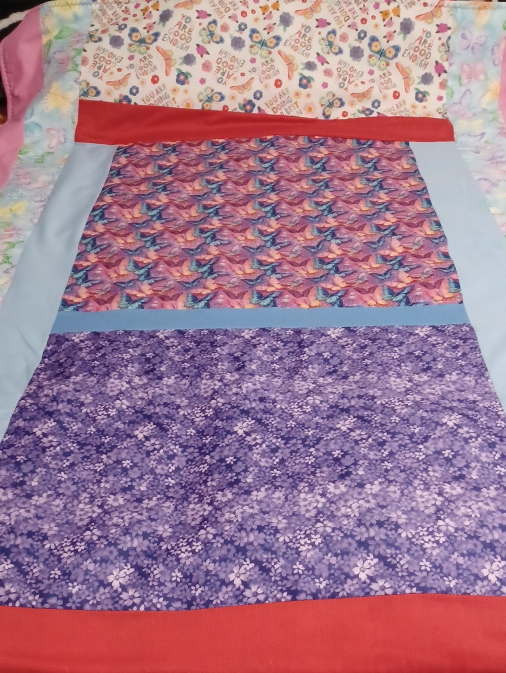 Handmade Butterfly & Floral Patchwork Quilt - Purple, Blue, Red